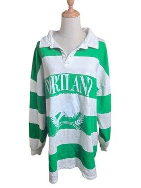 Urban Outfitters Green And White Oversized Graphic Portland Rugby Shirt